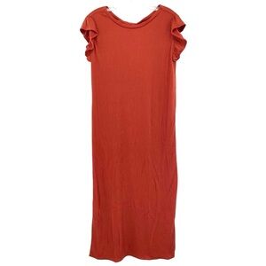 Loft Orange Flutter Sleeve Midi Shirt Dress Casual